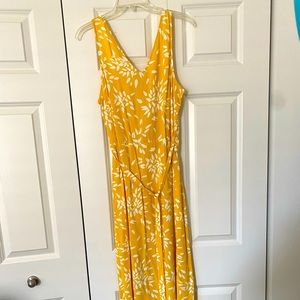 Yellow floral maxi dress with tie belt